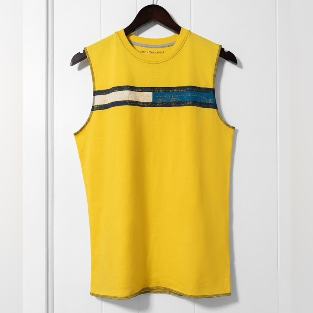 Tommy Hilfiger Yellow Muscle Tank Youth Boys size XL Distressed Flag Y2K